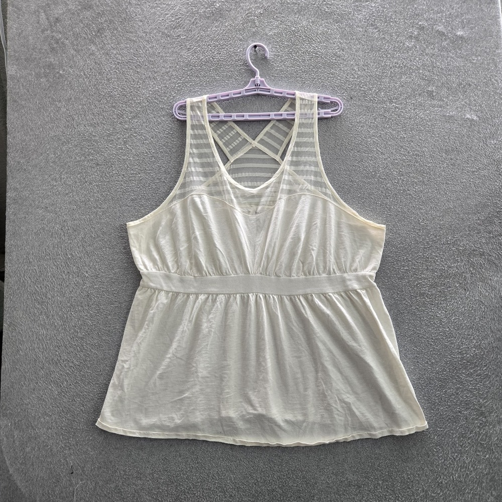Cacique‎ Women Tank Top 26/28 White Cotton Nylon Striped Scoop Neck Pullover